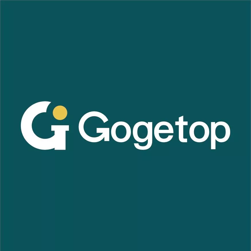 Gogetop Marketing primary logo in white with gold accent icon on a deep teal background